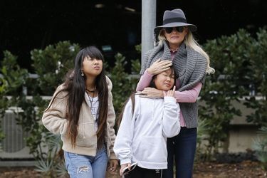 Laeticia Hallyday avec ses filles Jade et Joy à Los Angeles en février 2019