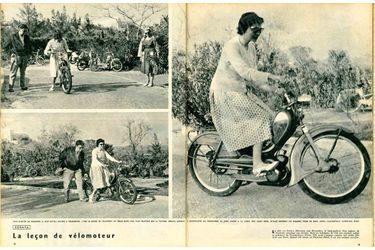 « La leçon de vélomoteurPour habiter les Bermudes, il faut savoir monter à vélomoteur : c’est le moyen de transport en vogue dans l’île, plus pratique que la voiture. Soraya apprend à reconnaitre les commandes. Sa mère assiste à la leçon. Son jeune frère, Bijan, soutient ses premiers tours de roue. Enfin, l’impératrice s’aventure seule. »Paris Match, n°474, daté du samedi 10 mai 1958