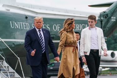 Donald, Melania et Barron Trump de retour à la Maison-Blanche, le 16 août 2020.