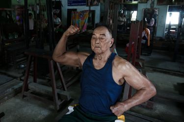 Sein Maung dans sa salle de sport, le 7 février 2020, à Rangoun. 