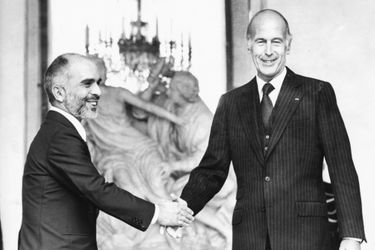 Valéry Giscard d'Estaing avec le roi Hussein de Jordanie, vers 1980
