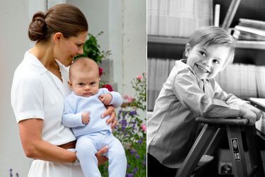 Le prince Oscar de Suède avec sa mère la princesse Victoria, le 14 juillet 2016 - A droite, photo diffusée pour ses 3 ans, le 2 mars 2019