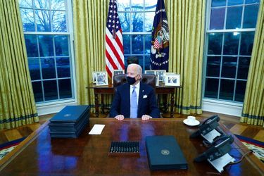 Le Bureau ovale décoré par Joe Biden, le 20 janvier 2021.