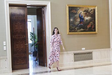 La reine Letizia d&#039;Espagne au palais de la Zarzuela à Madrid, le 21 février 2020