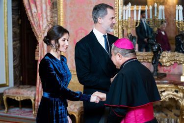 La reine Letizia et le roi Felipe VI d&#039;Espagne avec le nonce apostolique Bernardito Auza à Madrid, le 5 février 2020