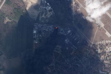 La base militaire de Vassylkiv, au sud de Kiev, en proie aux bombardements, le 27 février 2022.