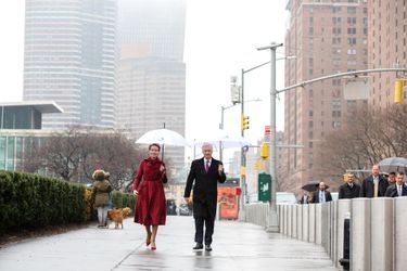 La reine Mathilde et le roi des Belges Philippe sous la pluie à New York, les 11 février 2020