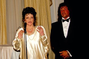 Jackie et Sylvester Stallone lors d'une soirée honorant l'acteur à Washington en 1988