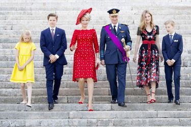 La princesse Elisabeth de Belgique avec ses parents, ses frères et sa sa soeur, le 21 juillet 2018