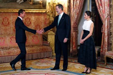 La reine Letizia et le roi Felipe VI d'Espagne avec le grand-duc Henri de Luxembourg à Madrid, le 2 décembre 2019