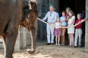 La reine Mathilde de Belgique avec le roi Philippe et leurs enfants au parc animalier Pairi Daiza à Brugelette, le 11 juillet 2015