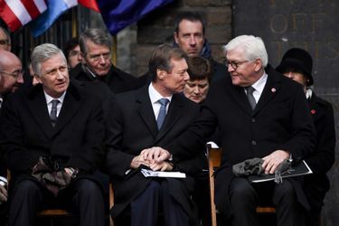 Le roi des Belges Philippe, le grand-duc Henri de Luxembourg et le président allemand Frank-Walter Steinmeier au Mémorial du Mardasson à Bastogne, le 16 décembre 2019