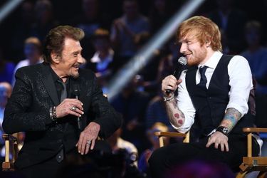 Johnny Hallyday et Ed Sheeran le 20 décembre 2014 à Paris.