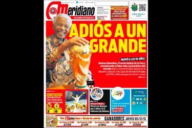 Le Meridiano, quotidien sportif vénézuélien, fait lui-aussi sa une sur la mort de Nelson Mandela avec cette photo de la coupe du monde de football en Afrique-du-Sud. 