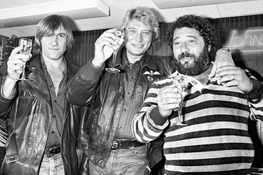 Johnny Hallyday avec Carlos et Gérard Depardieu en 1980.
