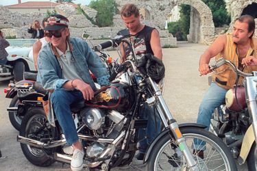 Johnny Hallyday lors du tournage d'un clip en août 1987.