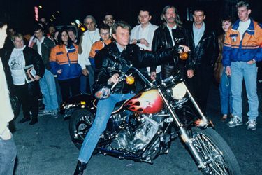 Johnny Hallyday lors d'une soiree Harley Davidson à Paris, le 18 juin 1991.