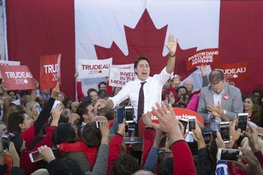 Justin Trudeau lors d&#039;un meeting à Ajax, en Ontario, le 14 octobre 2015. 