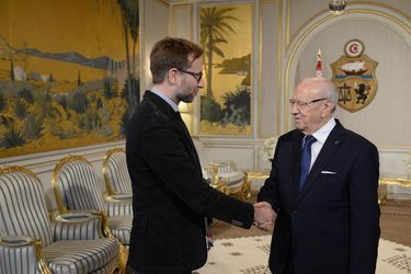 Notre journaliste François de Labarre avec le Président Caïd Essebsi.