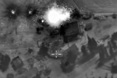 Vue aérienne des bombardements russes en Syrie