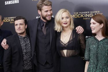 Josh Hutcherson, Liam Hemsworth, Jennifer Lawrence et Julianne Moore à New York le 18 novembre 2015