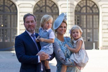 La princesse Madeleine de Suède et son mari Christopher O'Neill avec leurs deux enfants la princesse Leonore et le prince Nicolas à Stockholm, le 14 juillet 2017