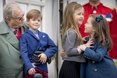 Le prince Vincent de Danemark avec son grand-père le prince consort Henrik et les princesses Josephine et Athena de Danemark le 16 avril 2017