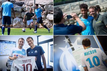 Emmanuel Macron a rendu visite mardi matin aux joueurs de l'Olympique de Marseille au centre d'entraînement du club.