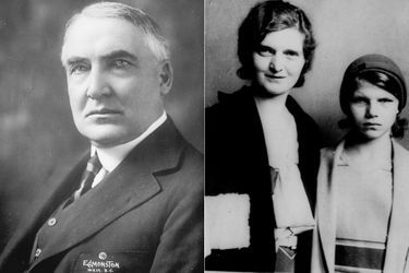 A gauche, Warren G. Harding. A droite, Nan Britton et leur fille Elizabeth, photographiées en 1931.