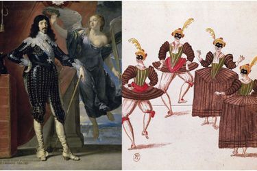 &quot;Louis XIII couronné par la Victoire&quot;, par Philippe de Champaigne (Musée du Louvre - Paris) -  Dessin de l’&quot;Entrée des Esperducattis&quot; lors du &quot;Ballet des Ridicules&quot;, dansé par Louis XIII à Saint-Germain le 12 janvier 1628 