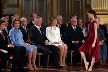 La princesse Elisabeth de Belgique avec ses parents et son frère le prince Gabriel à Bruxelles, le 25 octobre 2019