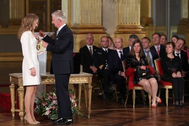 La princesse Elisabeth de Belgique avec son père le roi des Belges Philippe à Bruxelles, le 25 octobre 2019