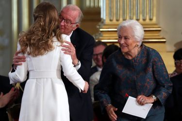 La princesse Elisabeth de Belgique avec ses grands-parents l&#039;ex-roi des Belges Albert II et l&#039;ex-reine Paola à Bruxelles, le 25 octobre 2019