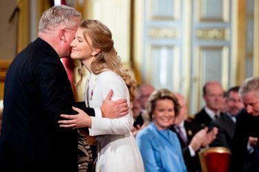 La princesse Elisabeth de Belgique avec son oncle le prince Laurent à Bruxelles, le 25 octobre 2019