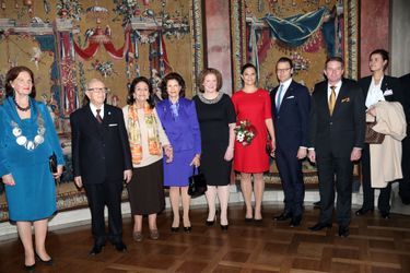 La reine Silvia, la princesse Victoria et le prince Daniel avec le président tunisien et sa femme à Stockholm, le 5 novembre 2015