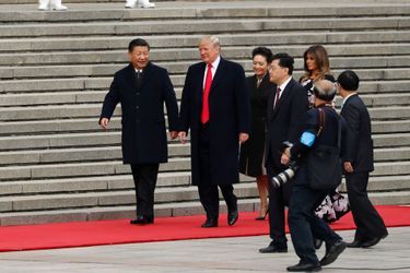 Melania et Donald Trump avec Xi Jinping et Peng Liyuan à Pékin, le 9 novembre 2017.