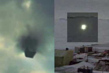 A droite, ce magnifique OVNI en forme de cube est vraisemblablement un canular. A droite: cette lumière (très) vaguement paralépipèdique mérite une seconde chance.