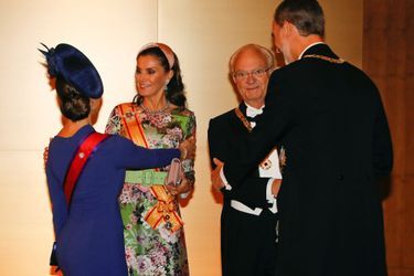 La princesse héritière  Victoria et le roi Carl XVI Gustaf de Suède avec la reine Letizia et le roi Felipe VI d&#039;Espagne à Tokyo, le 22 octobre 2019