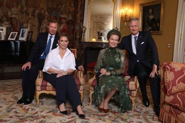 La grande-duchesse Maria Teresa et le grand-duc Henri de Luxembourg avec la reine Mathilde et le roi des Belges Philippe à Luxembourg, le 15 octobre 2019