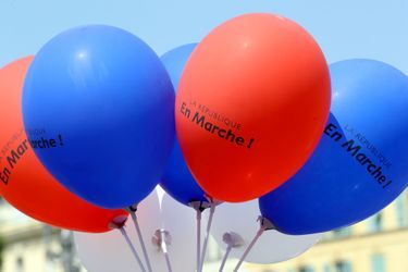 Ballons aux couleurs d'En Marche! à Nice, le 3 juin.