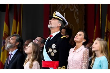 La reine Letizia et le roi Felipe VI d&#039;Espagne et leurs filles à Madrid, le 12 octobre 2019