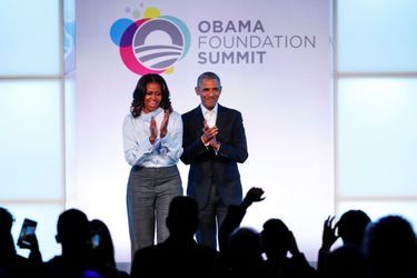 Michelle et Barack Obama au sommet de l&#039;Obama Foundation à Chicago, le 31 octobre 2017.