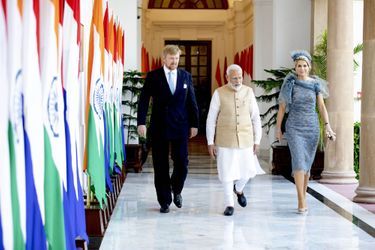 La reine Maxima et le roi Willem-Alexander des Pays-Bas avec le Premier ministre indien à New Delhi, le 14 octobre 2019