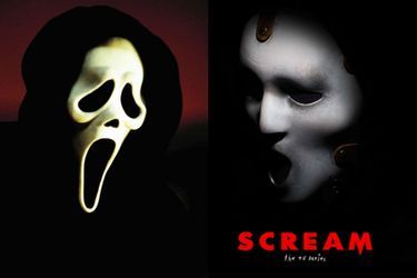 Les deux masques des tueurs de &quot;Scream&quot;. A gauche dans les films, à droite dans la future série. 