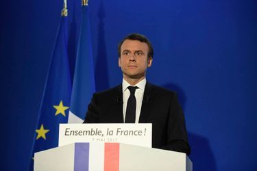 Emmanuel Macron à son QG à Paris. 