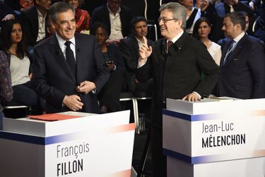Jean-Luc Mélenchon et François Fillon le 4 avril, avant le deuxième débat présidentiel.