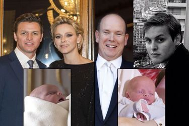 La Princesse Charlène de Monaco et son frère Gareth Wittstock, le prince Albert de Monaco et le fils de son cousin, Christopher Le Vine Jr. En médaillons, le prince Jacques et la princesse Gabriella