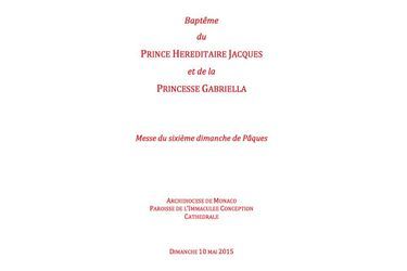 Le livret du baptême du prince héréditaire Jacques et de la princesse Gabriella.