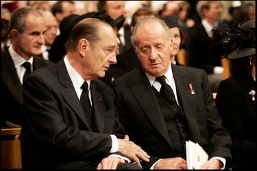 Jacques Chirac avec le roi Juan Carlos d'Espagne aux obsèques de Rainier de Monaco, en avril 2005.