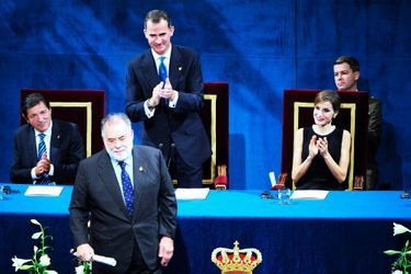 La reine Letizia et le roi Felipe VI d&#039;Espagne, avec Francis Ford Coppola, à Oviedo, le 23 octobre 2015
